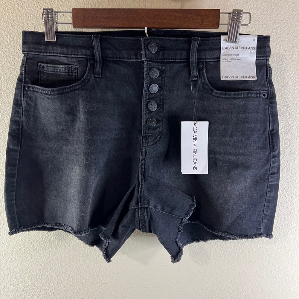 Calvin Klein Jeans High Rise Shorts Black Gray Size 29 Button Fly NWT
